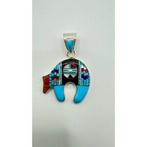 Sterling silver inlay bear pendant